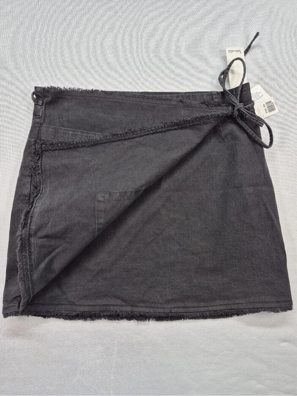 Splendid Women's Large Black Denim Distessed Faux Wrap Mini Skirt NWT $98
